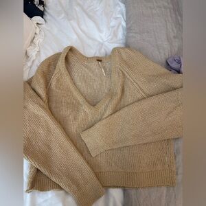 Free People Tan V-Neck Sweater